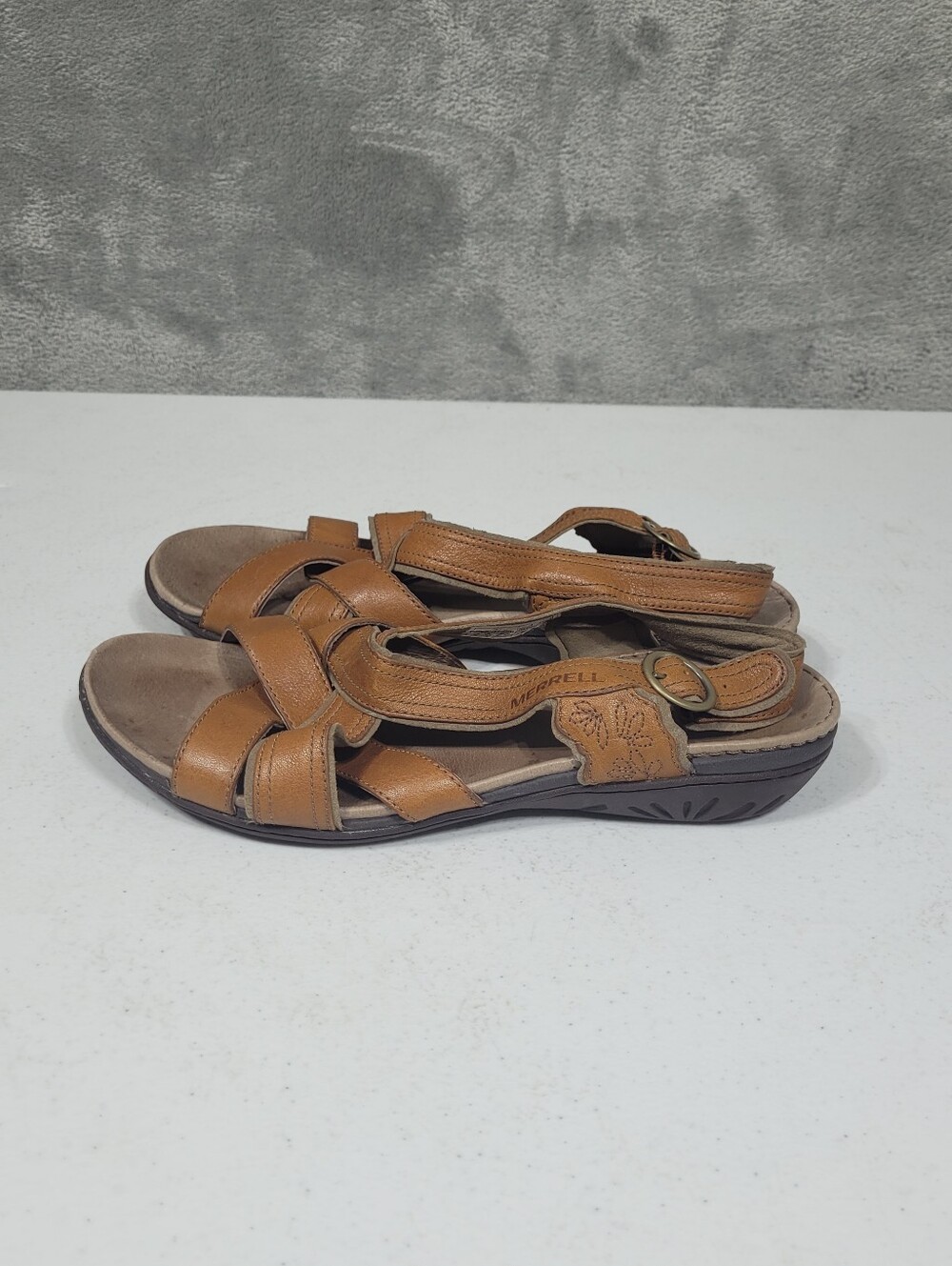 Merrell Strappy Leather Sandals Womens Size 9 Brown Tan Buckle - Picture 5 of 9